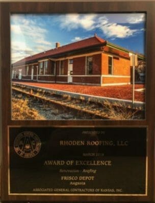 Association of General Contractors Award of Excellence Rhoden Roofing, LLC Wichita, KS