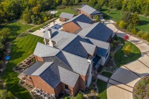 UAV photo of completed roofing construction - Rhoden Roofing - Wichita KS