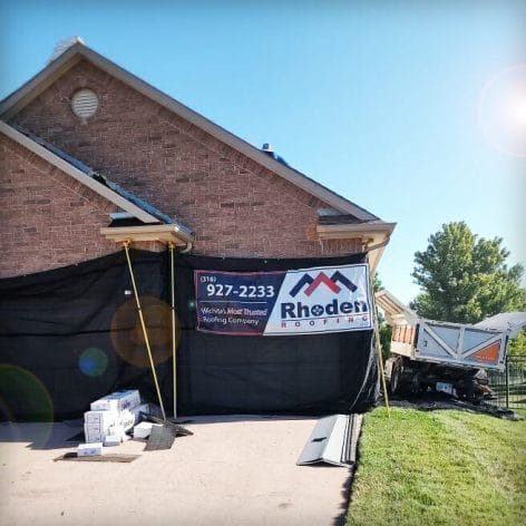 CatchAll property protection set up during a roof replacement in Wichita Kansas - Rhoden Roofing